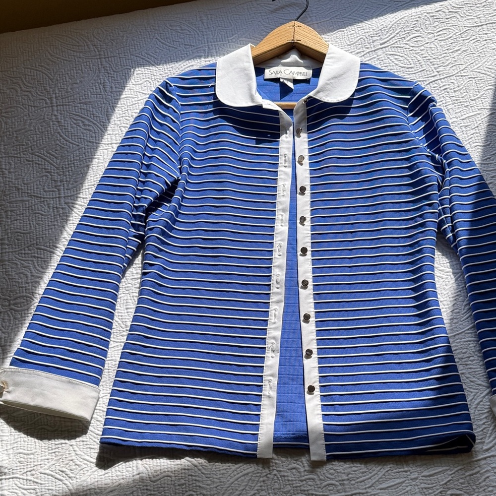 Sara Campbell Blue and White Striped Jacket or Shirt - Picture 2 of 11